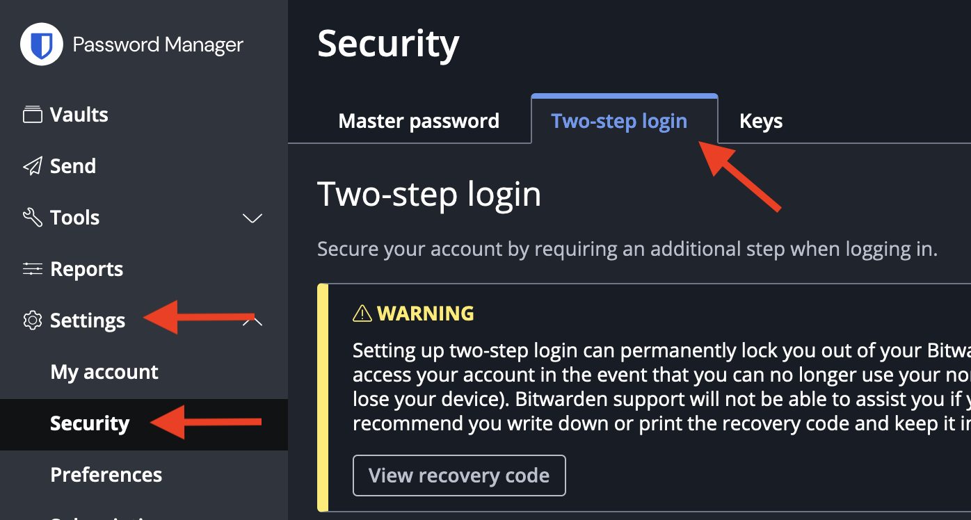 Navigating to Two-step login