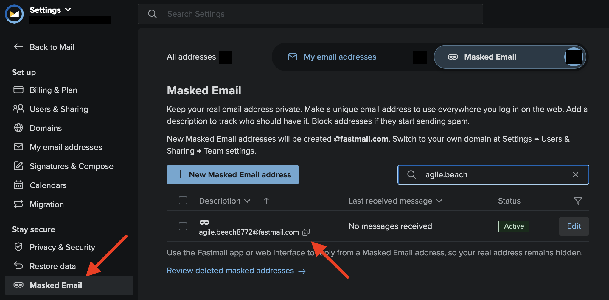 Masked Email in Fastmail