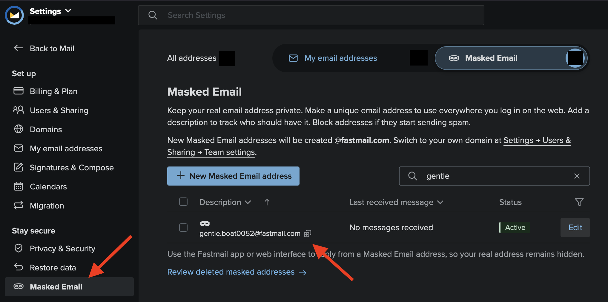 Masked Email in Fastmail